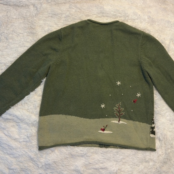 Croft and Barrow Green Holiday Cardigan with Snowman Design - Picture 7 of 8